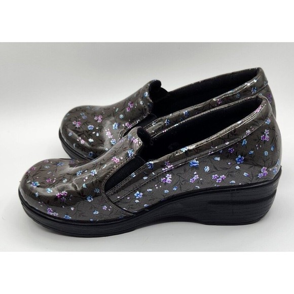Easy Works By Easy Street Leeza Clogs Gray Blue Purple Floral Women's Size 9 M - Picture 7 of 10